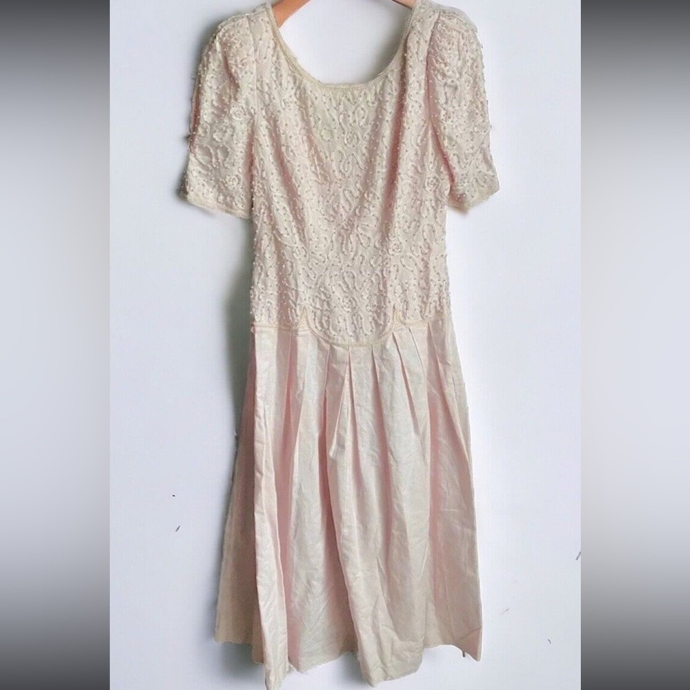 Talbots Sarah Elizabeth Vintage Soft Pink Beaded Linen Dress NWT 6 Petite